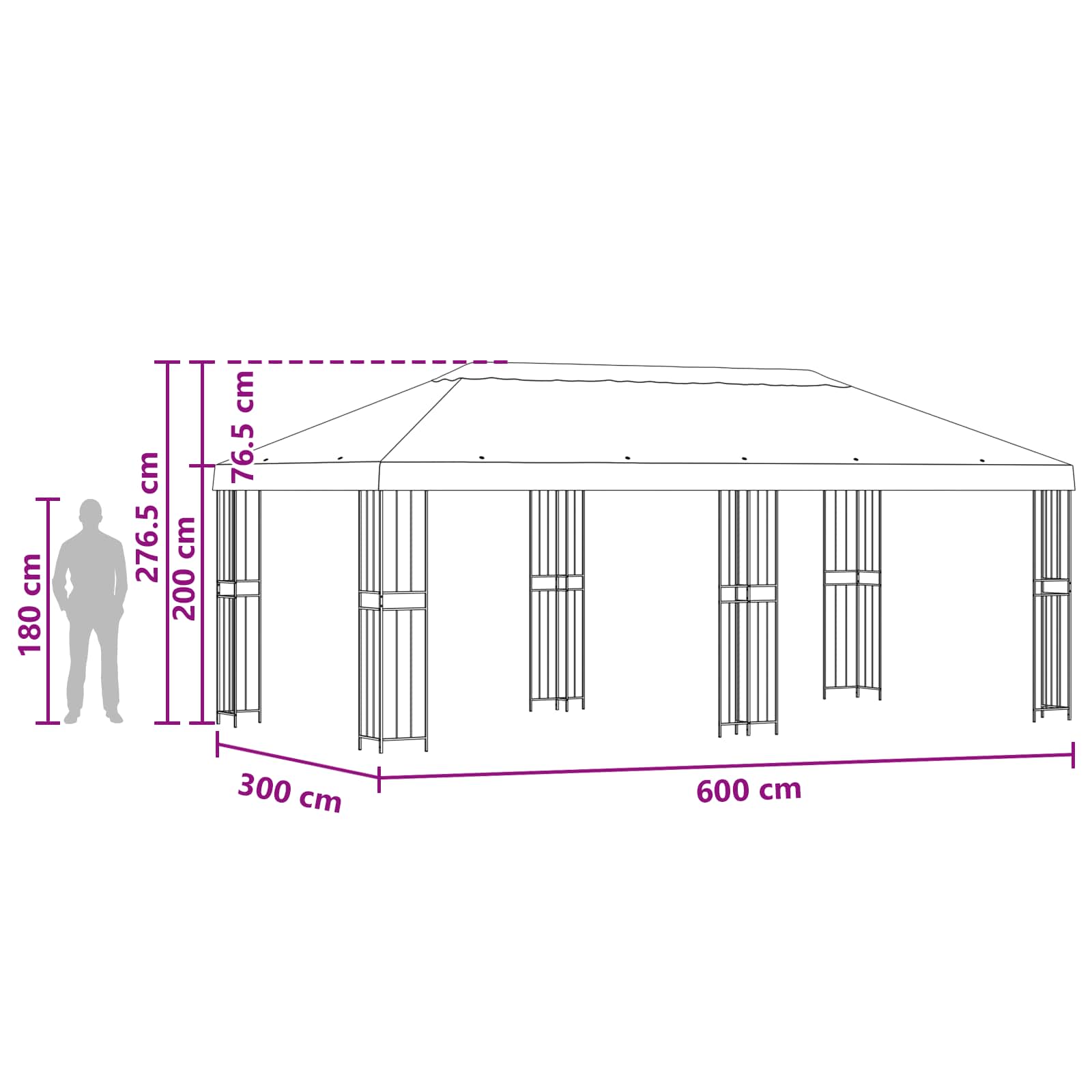 Paviljoen Met Zijwanden 6 X 3 M Polyester En Staal 190