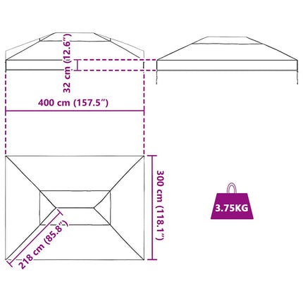 Gazebo Dekking Vervanging Doorzichtig 400 X 300 X 32 Cm Pvc