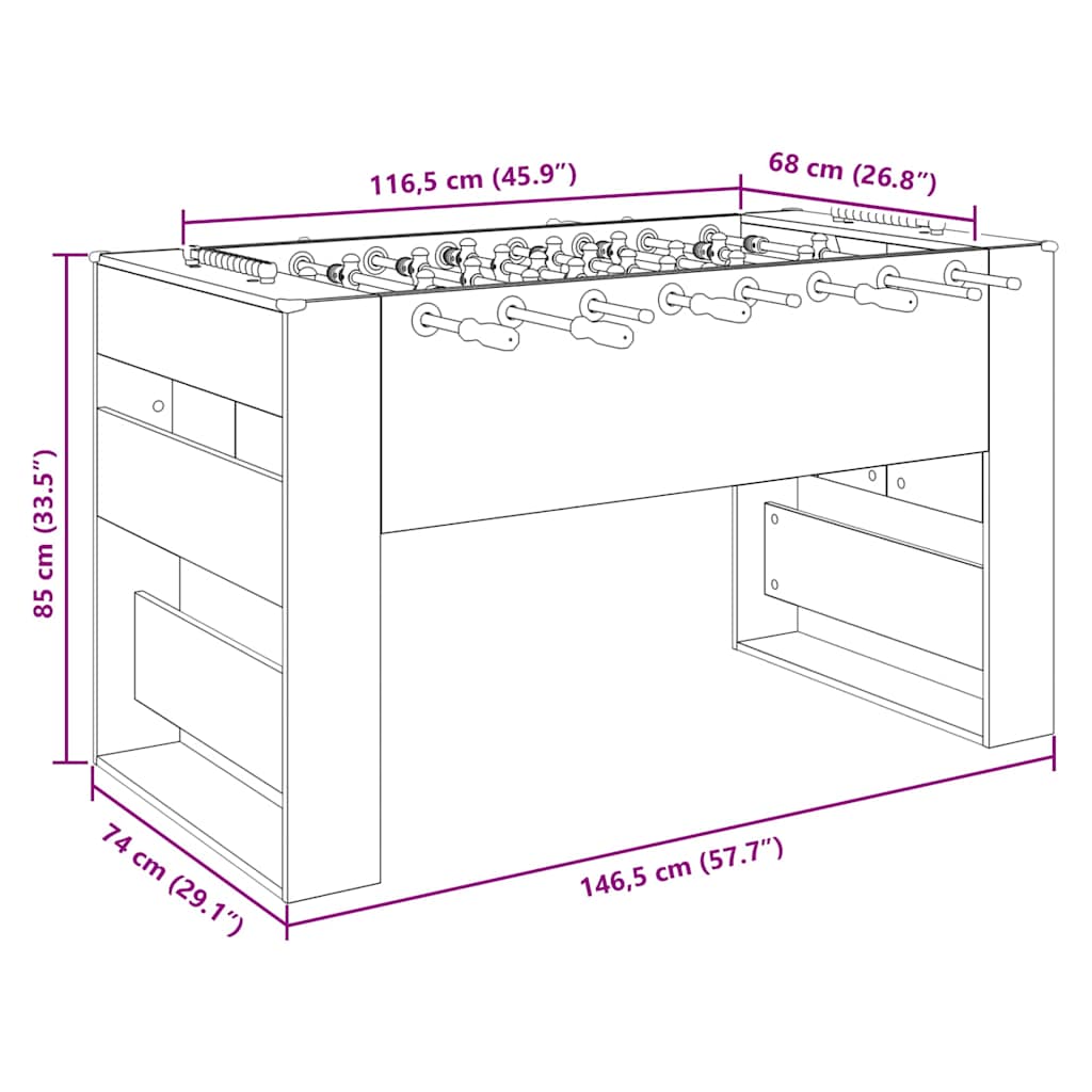 Voetbaltafel 2 pcs Grijs Sonoma 146,5 x 74 x 85 cm Bewerkt hout