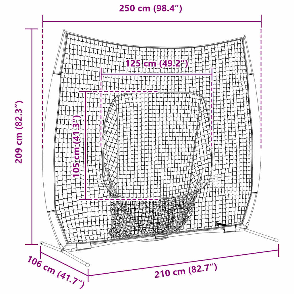 Honkbaloefennet Zwart 250 X 106 X 209 Cm Polyester
