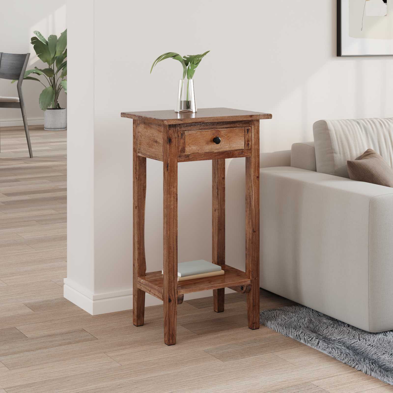Plantenstandaard Met Lade Bruin 34 X 25 X 52 Cm Mahoniehout