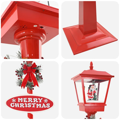 Kerststraatlamp met lantaarn Rood 40,5x40,5x180cm Kunststof