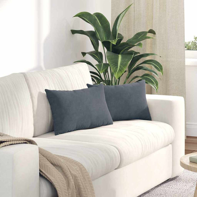 Sofa Kussens 2 Stuks 80 X 40 Cm Cordstof Donkergrijs