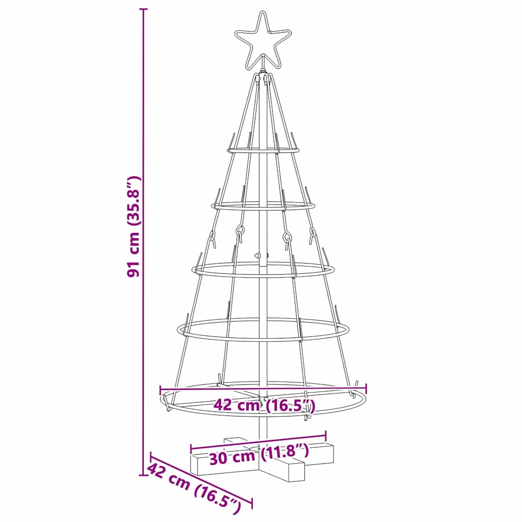 Kerst Cone Boom met standaard Zwart 90 cm Staal