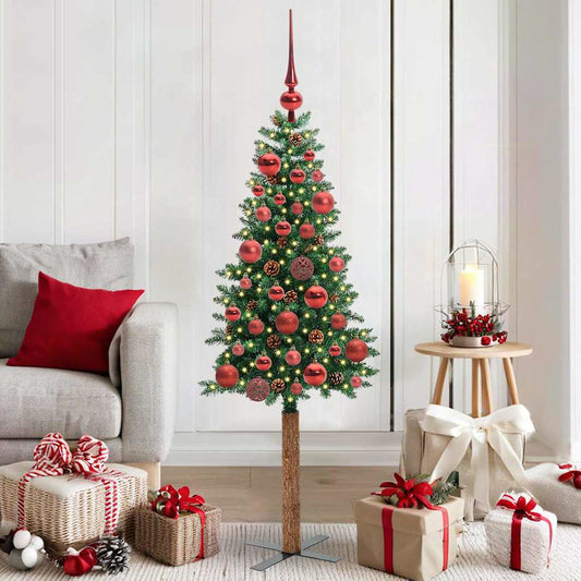 Slanke Kerstboom Groen 150 cm PVC en massief dennenhout