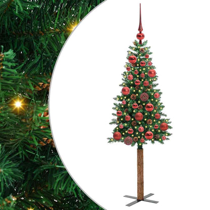 Slanke Kerstboom Groen 150 cm PVC en massief dennenhout