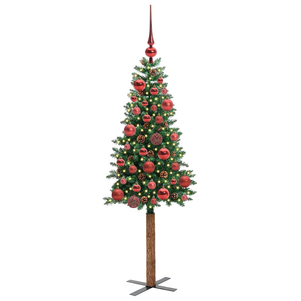 Slanke Kerstboom Groen 150 cm PVC en massief dennenhout