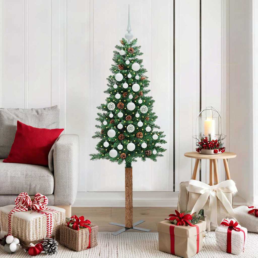 Slanke Kerstboom Groen 150 cm PVC en massief dennenhout