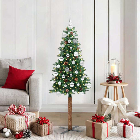 Slanke Kerstboom Groen 150 cm PVC en massief dennenhout