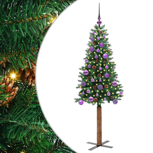 Slanke Kerstboom Groen 150 cm PVC en massief dennenhout