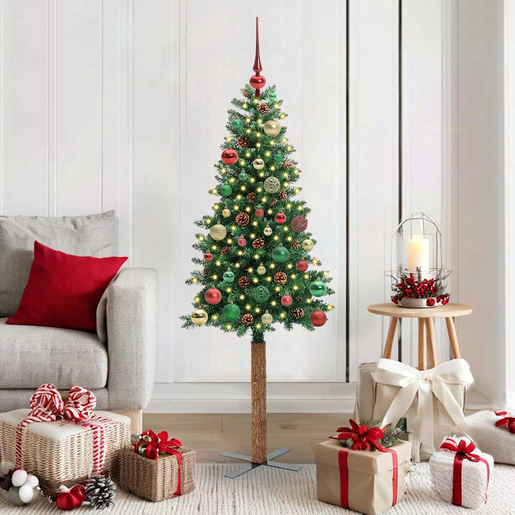 Slanke Kerstboom Groen 150 cm PVC en massief dennenhout