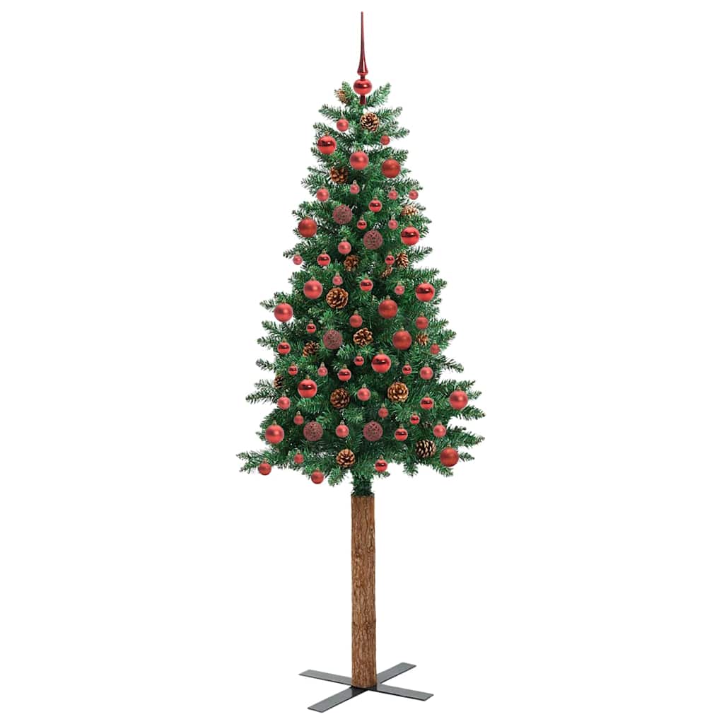 Slanke Kerstboom Groen 180 cm PVC en massief dennenhout
