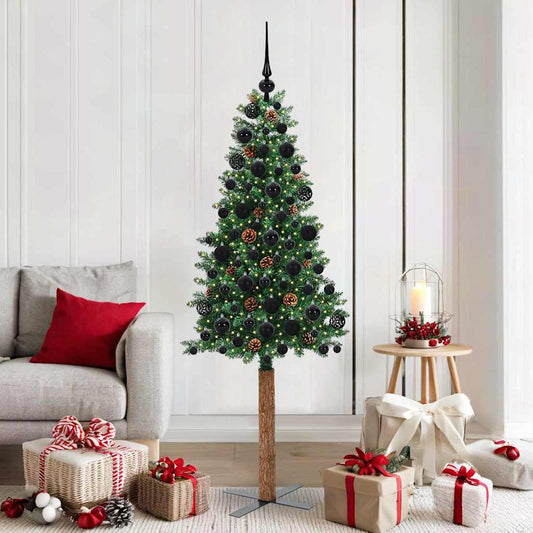 Slanke Kerstboom Groen 180 cm PVC en massief dennenhout