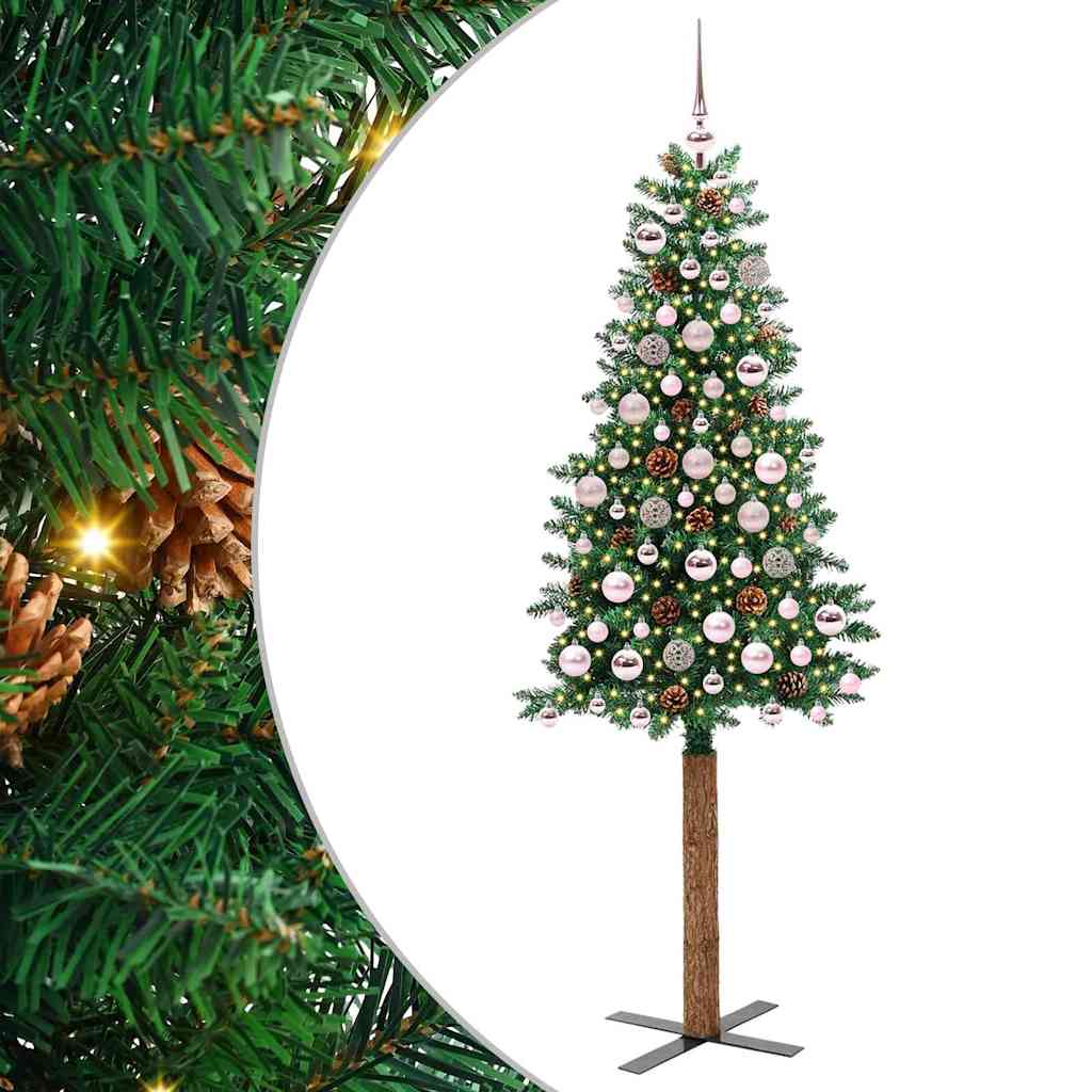 Slanke Kerstboom Groen 180 cm PVC en massief dennenhout
