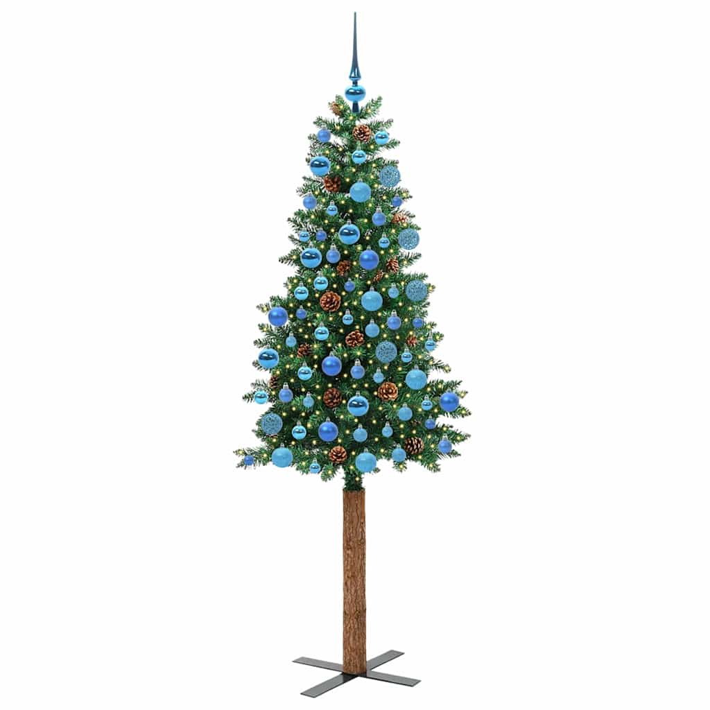 Slanke Kerstboom Groen 180 cm PVC en massief dennenhout