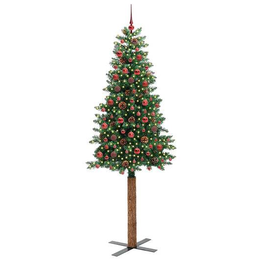 Slanke Kerstboom Groen 210 cm PVC en massief dennenhout