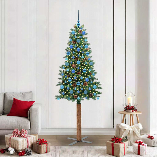 Slanke Kerstboom Groen 210 cm PVC en massief dennenhout