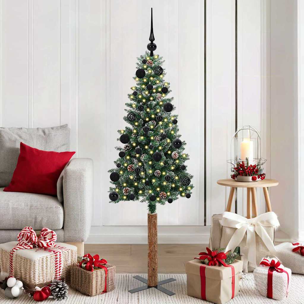 Slanke Kerstboom Groen 150 cm PVC en massief dennenhout