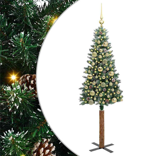 Slanke Kerstboom Groen 150 cm PVC en massief dennenhout