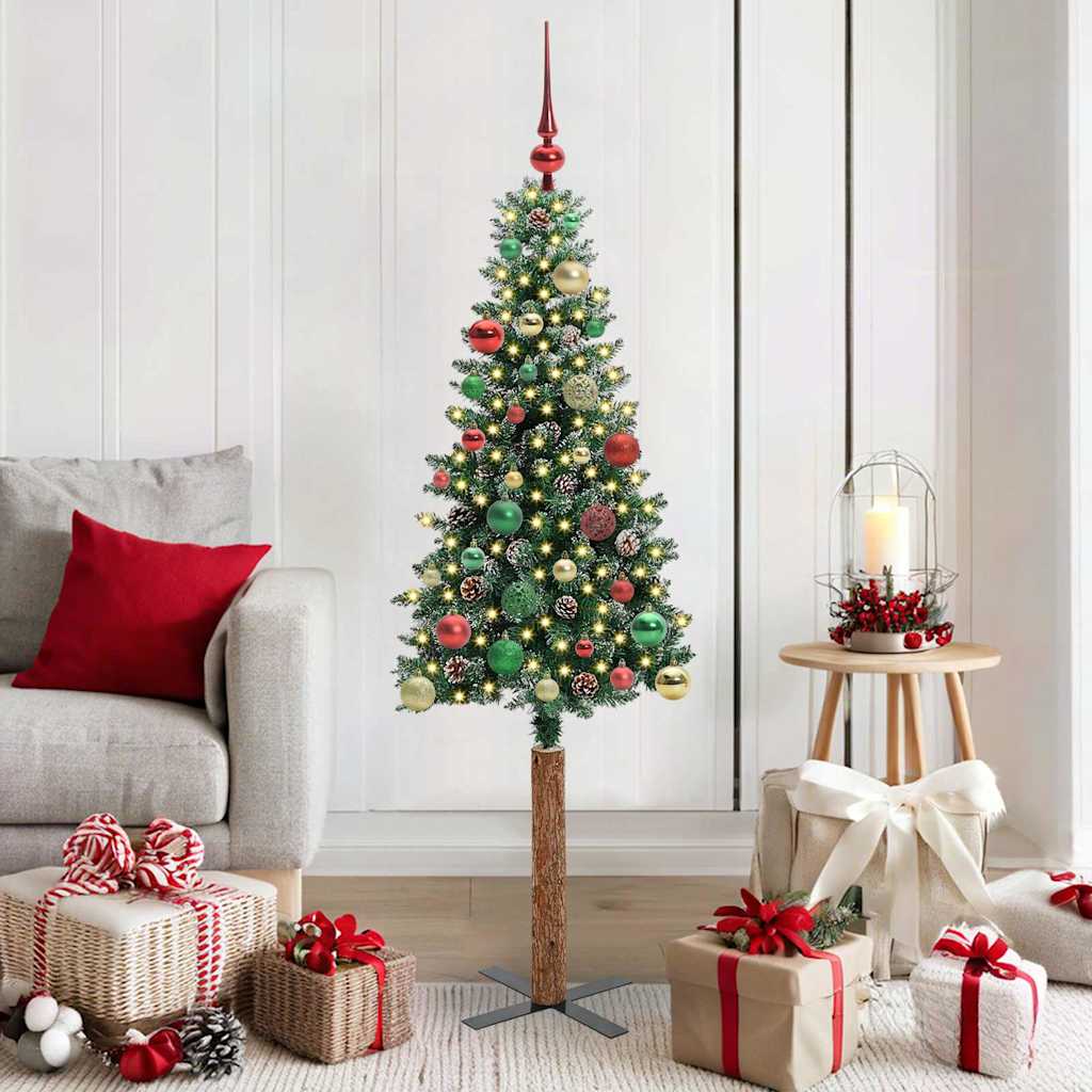 Slanke Kerstboom Groen 150 cm PVC en massief dennenhout