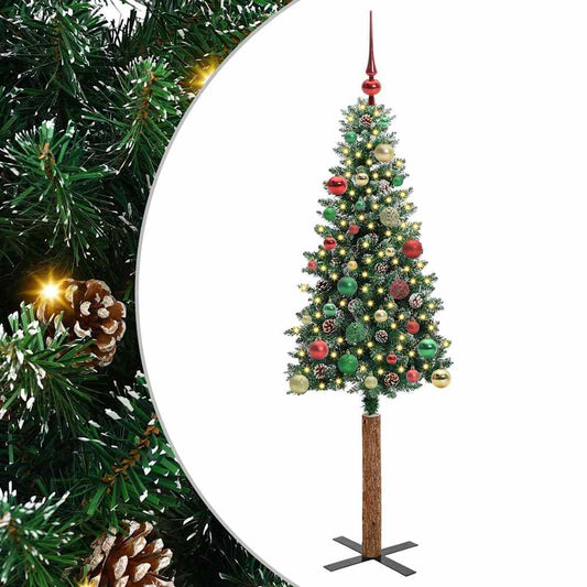 Slanke Kerstboom Groen 150 cm PVC en massief dennenhout