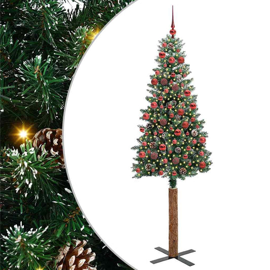 Slanke Kerstboom Groen 180 cm PVC en massief dennenhout