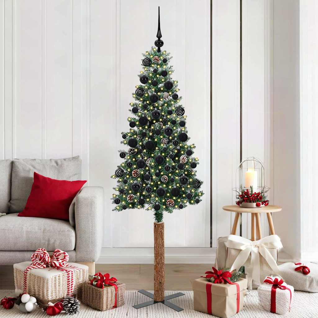 Slanke Kerstboom Groen 180 cm PVC en massief dennenhout