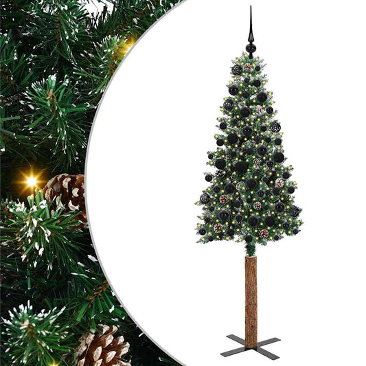 Slanke Kerstboom Groen 180 cm PVC en massief dennenhout