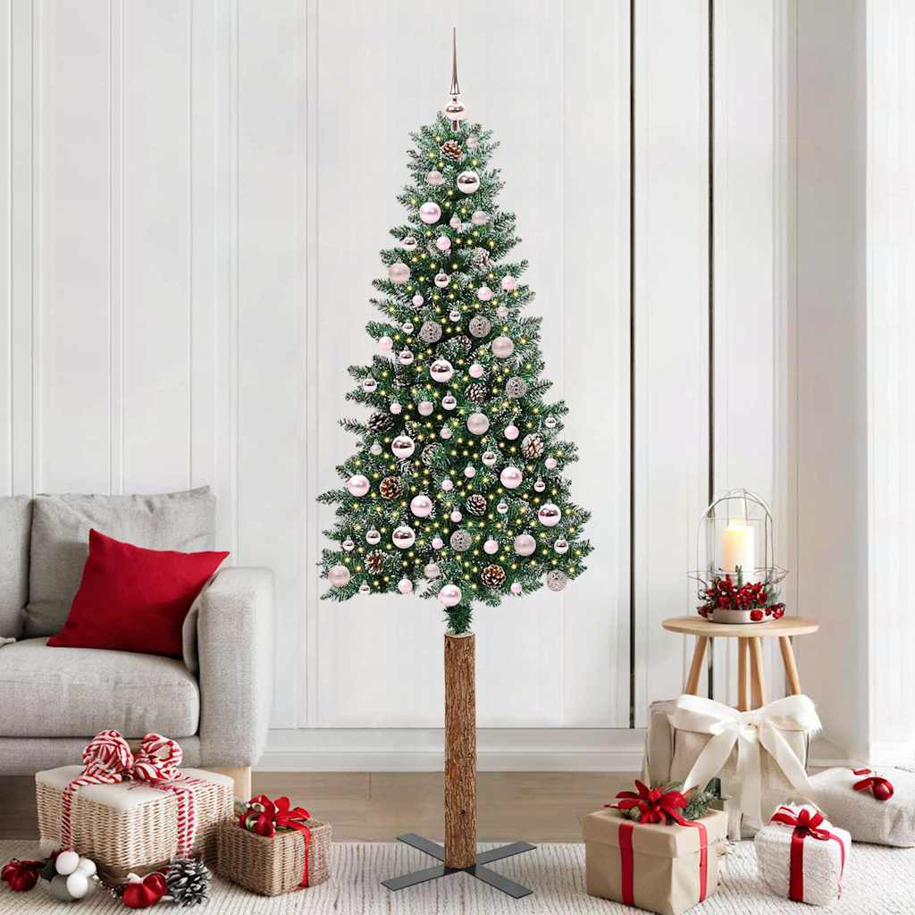 Slanke Kerstboom Groen 210 cm PVC en massief dennenhout