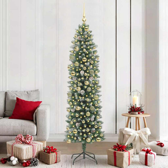 Kunstmatige Slanke Kerstboom Groen En Wit 210 Cm