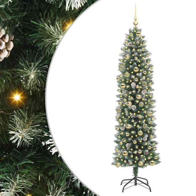 Kunstmatige Slanke Kerstboom Groen En Wit 210 Cm