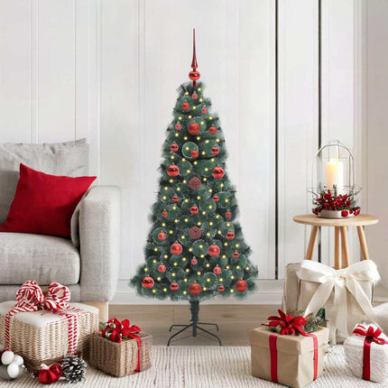 Kunstmatige Voorverlichte Kerstboom Met Bollen Set Groen