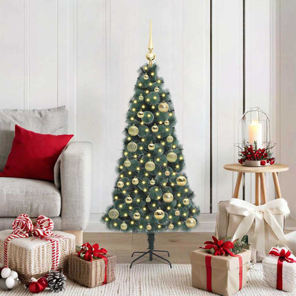 Kunstmatige Voorverlichte Kerstboom Met Bollen Set Groen