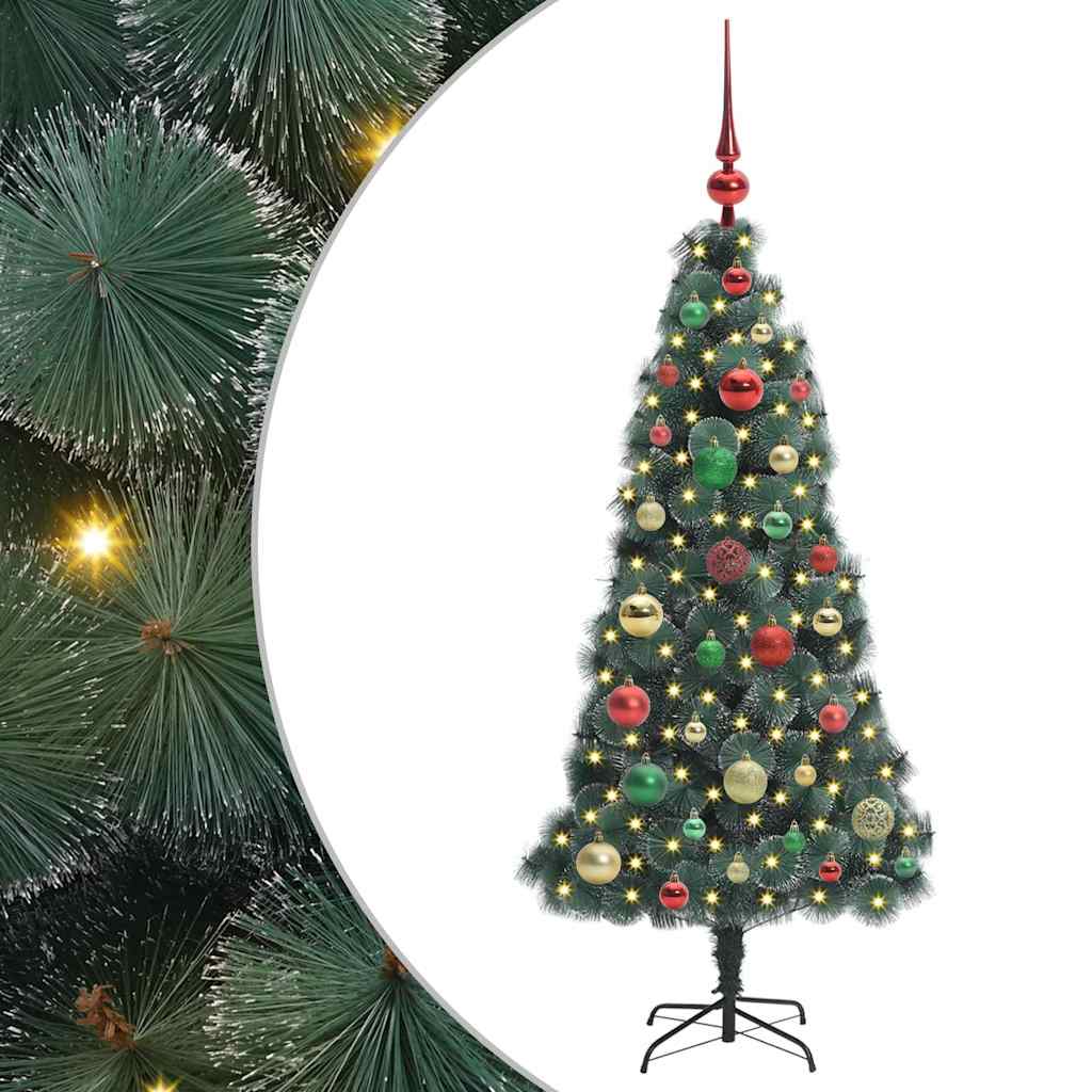 Kunstmatige Voorverlichte Kerstboom met Ballenset Groen 120 cm