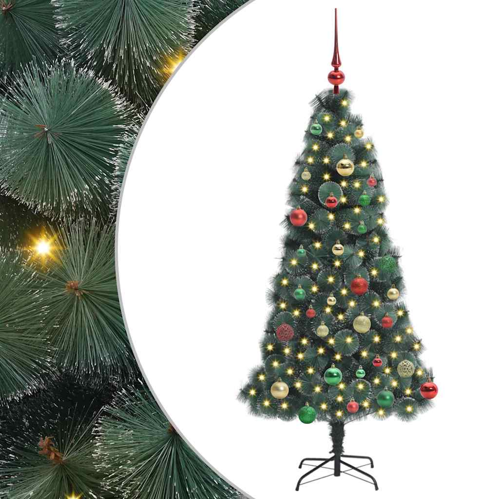 Kunstmatige Voorverlichte Kerstboom met Ballen Set Groen 150 cm