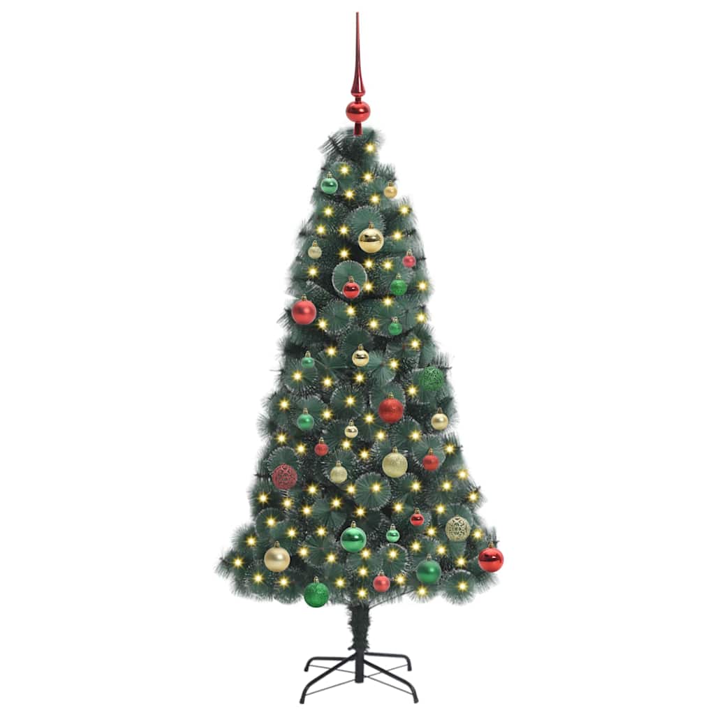 Kunstmatige Voorverlichte Kerstboom met Ballen Set Groen 150 cm