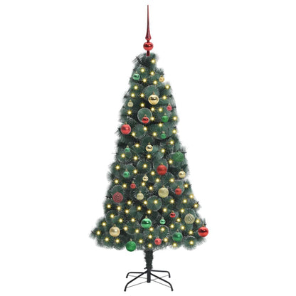 Kunstmatige Voorverlichte Kerstboom met Ballen Set Groen 150 cm