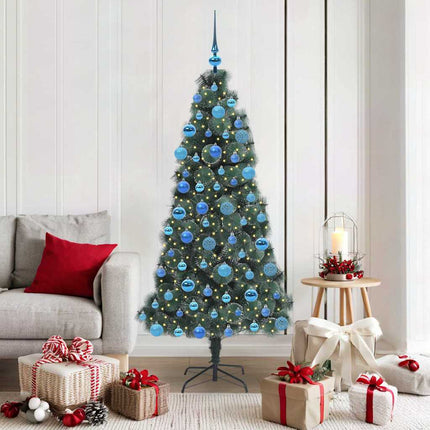 Kunstmatige Voorverlichte Kerstboom Met Bollen Set Groen