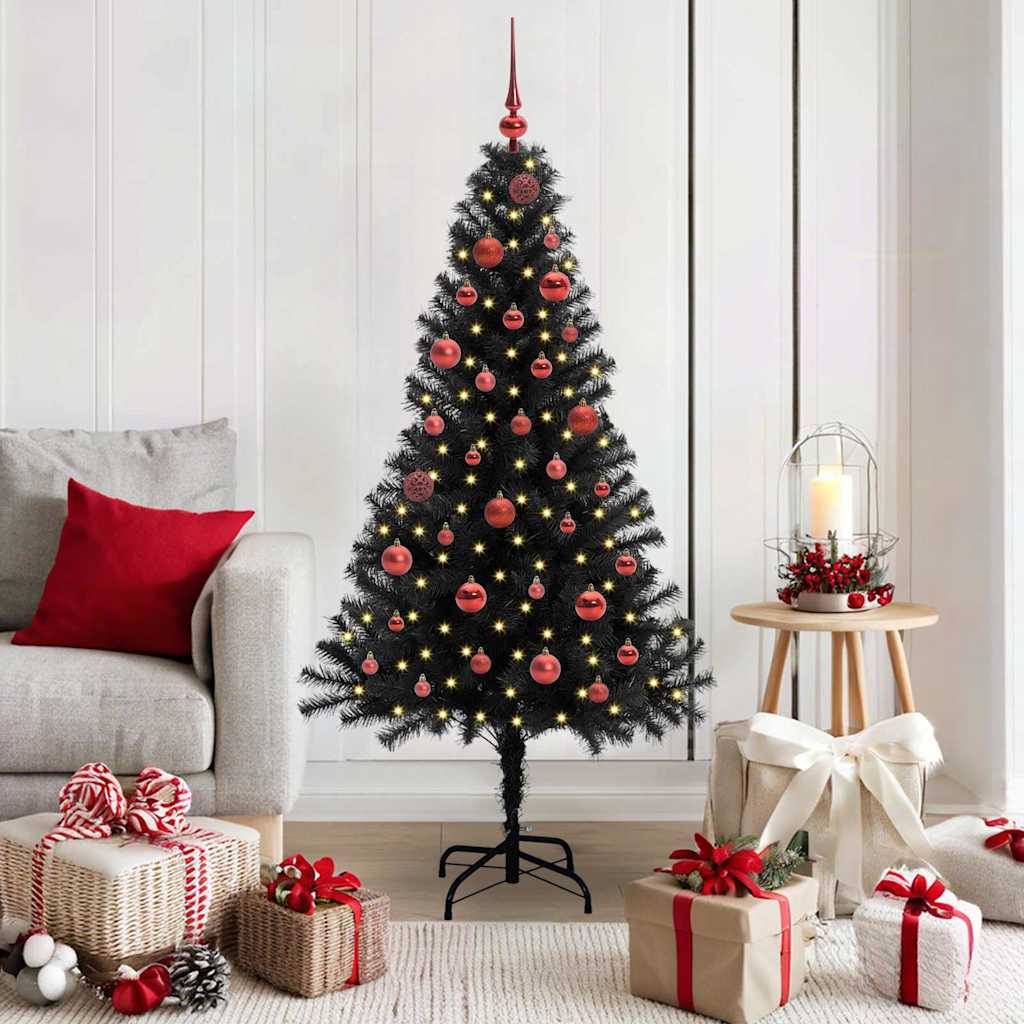 Kerstboom met 150 LED met standaard Zwart 150 cm PVC