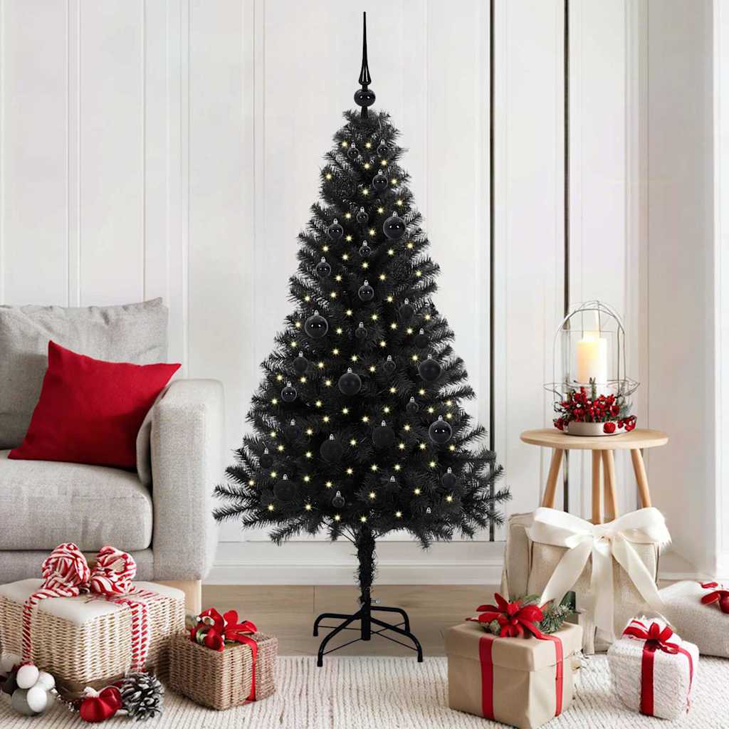 Kerstboom met 150 LED met standaard Zwart 150 cm PVC