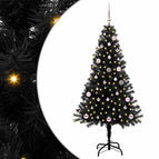 150 cm / Zwart / met 150 LED's en roze ballen