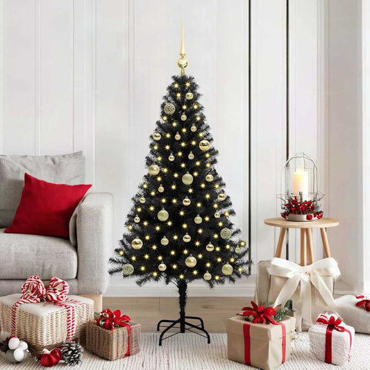 Kerstboom met 150 LED met standaard Zwart 150 cm PVC