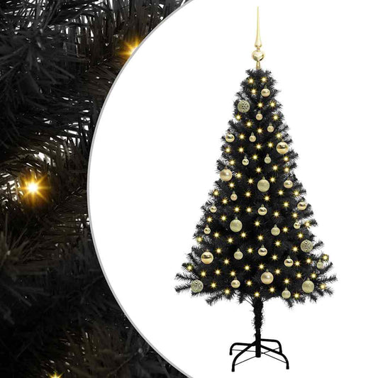 Kerstboom met 150 LED met standaard Zwart 150 cm PVC