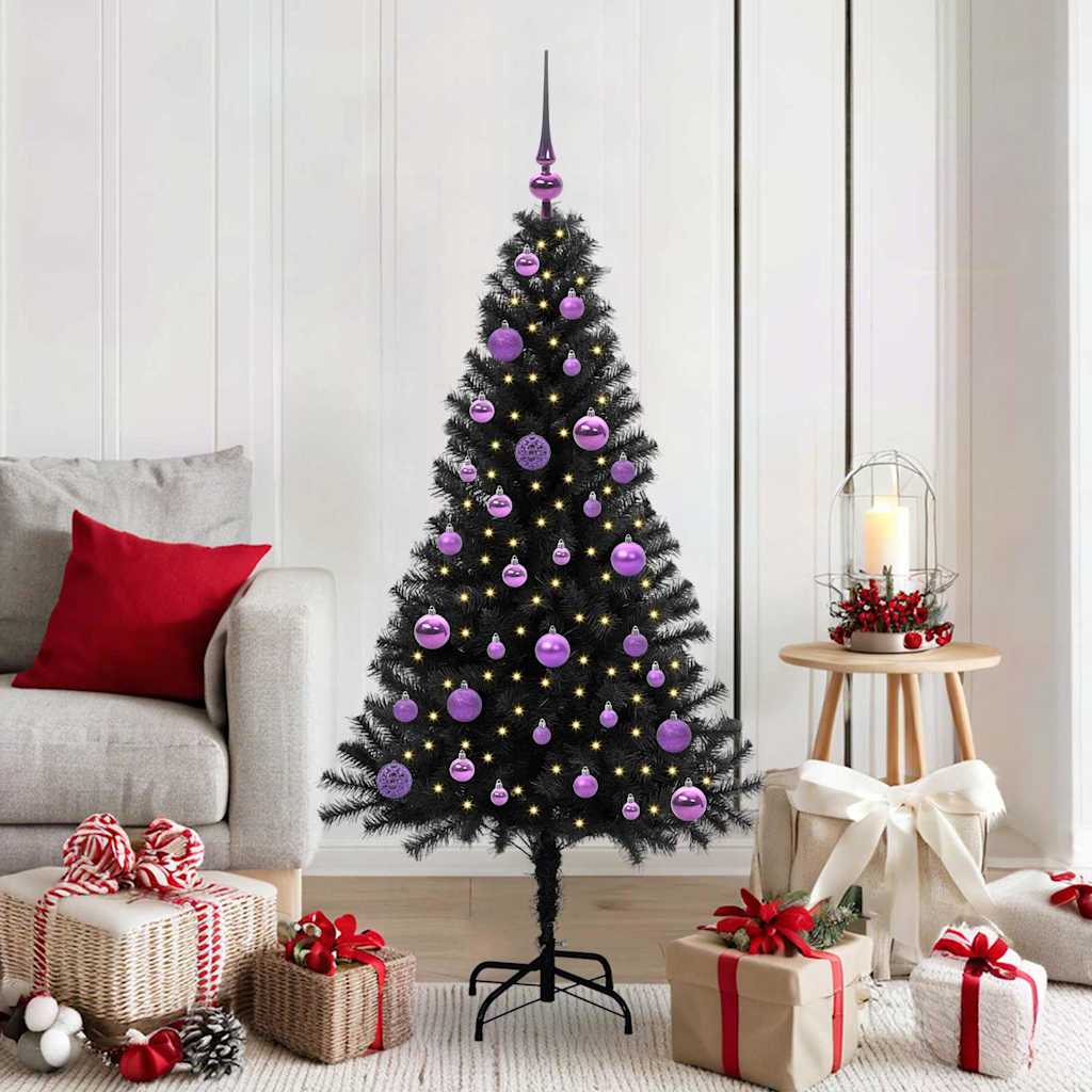 Kerstboom met 150 LED met standaard Zwart 150 cm PVC