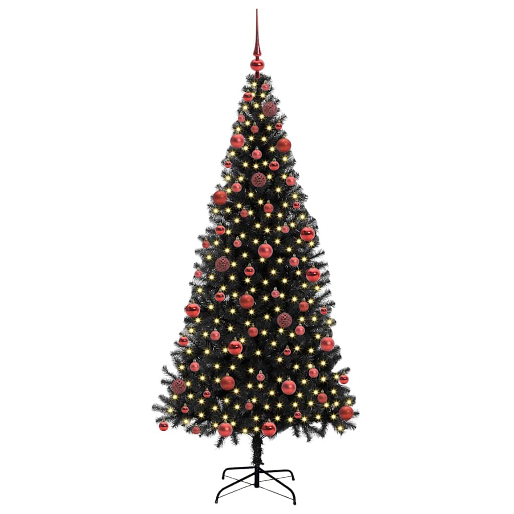 Kerstboom met 300 LED met standaard Zwart 180 cm PVC