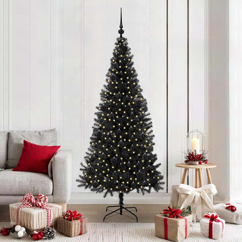 Kerstboom met 300 LED met standaard Zwart 180 cm PVC