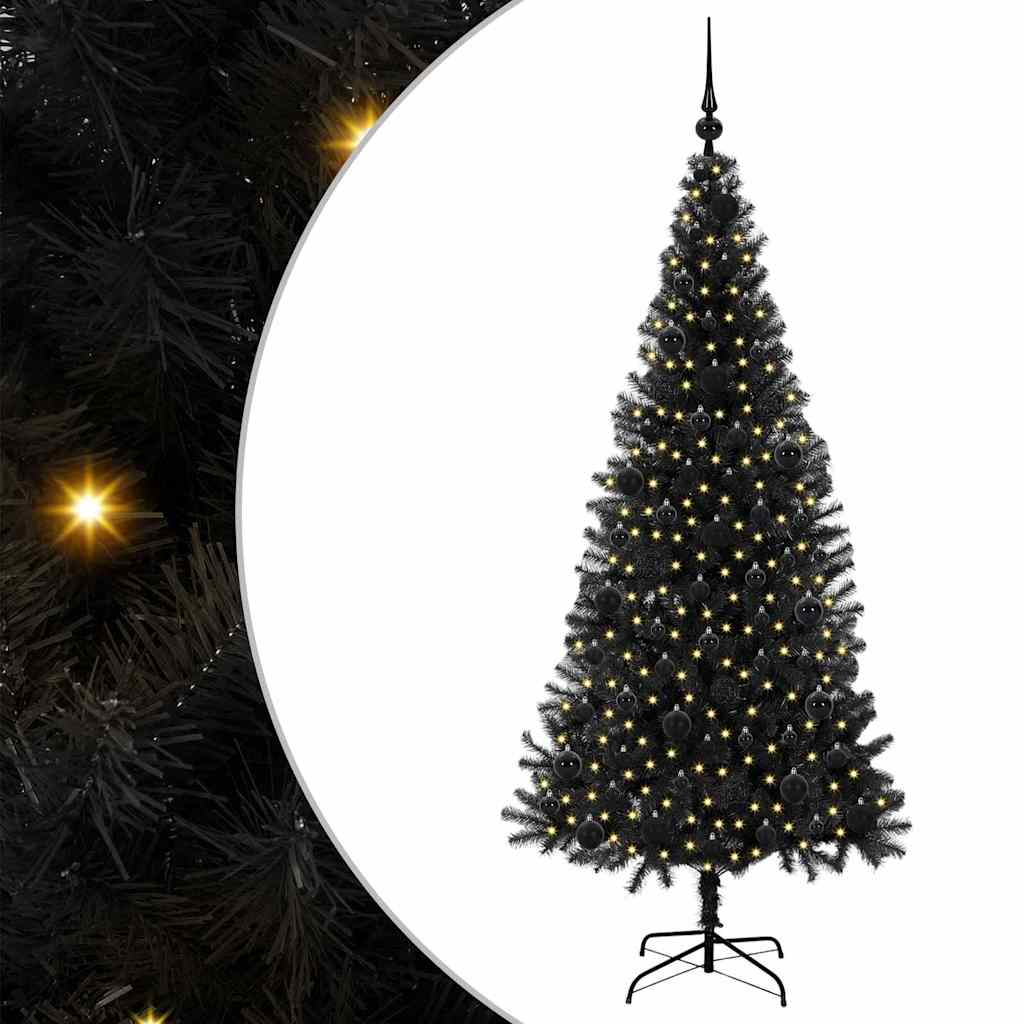 Kerstboom met 300 LED met standaard Zwart 180 cm PVC