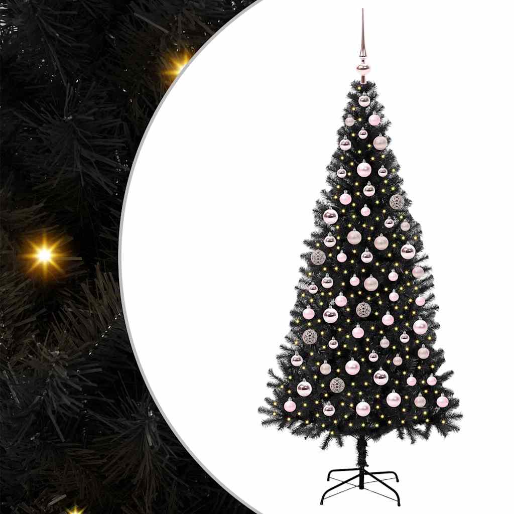 Kerstboom met 300 LED met standaard Zwart 180 cm PVC