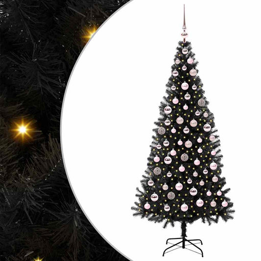 Kerstboom met 300 LED met standaard Zwart 180 cm PVC