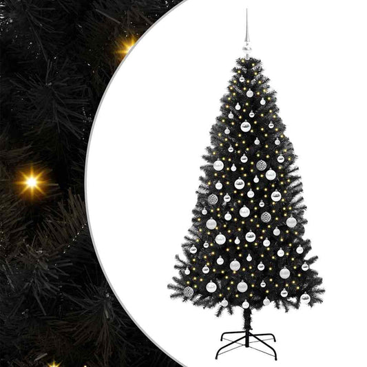 Kerstboom met 300 LED met standaard Zwart 180 cm PVC